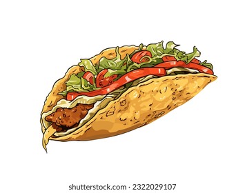 Taco, a traditional Mexican dish on a white background․ Taco vector illustration with meat and vegetables