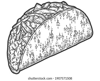 Taco, traditional Mexican dish. Sketch scratch board imitation. Coloring hand drawn image. Engraving vector illustration