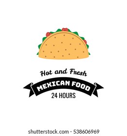 Taco Traditional mexican food . Label template or concept. Can be used to design menu, business cards, posters. Vector illustration isolated on white background