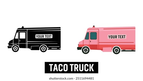 Taco Truck Illustration Vector Collection Set, Eye-Catching Taco Truck Vector Illustration for Themed Parties, Food Blogs, and Merchandising Isolated Outline Icon Set.