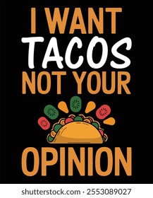 Taco T-Shirt Design. Einzigartiges und buntes Taco T-Shirt Design.