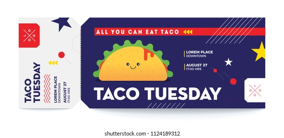 Taco Tuesday Giveaway Food Voucher. All you can eat taco. Taco Tuesday Entry ticket Template design