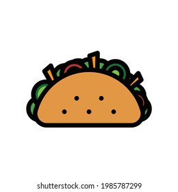 Taco Vector Icon in Filled Outline Style. Vector illustration icon can be used for an app, website, or part of a logo.