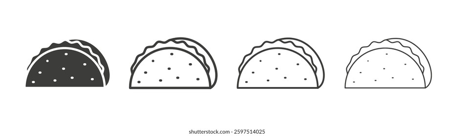 Taco vector icon set in black and white color.