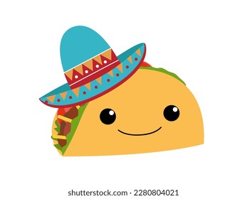 Ilustración del taco vectorial al estilo de la caricatura. Comida taco mexicana. 