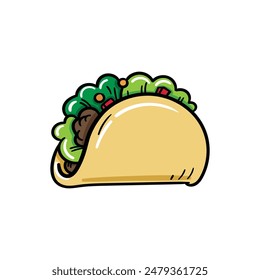 Taco Ilustración vectorial en estilo de dibujos animados. Taco de comida mexicana.