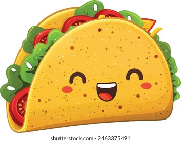 Taco Vector Illustration with Cute Face smiling in white background