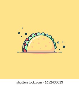 Taco vector illustration. Flat design with background. Fast food vector icon. For sticker, web line page, wallpaper and more.