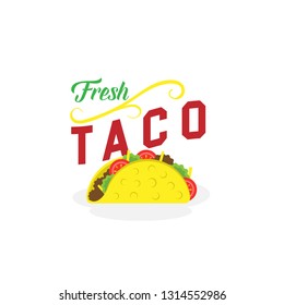 Taco vector illustration in flat style. Taco mexican food. Traditional tacos isolated from background. Taco fast food. - Vector