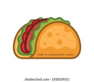 Taco vector illustration in flat style. Taco mexican food. Traditional tacos isolated. Taco fast food.