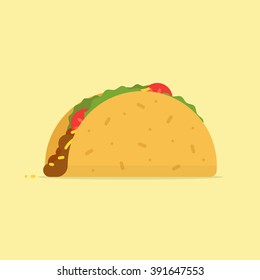 Taco vector illustration in flat style. Taco mexican food. Traditional tacos isolated from  background. 