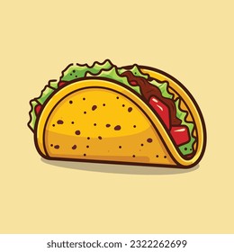 Taco vector illustration, Mexican junk food logo icon, cartoon style art, tasty tacos restaurant symbol