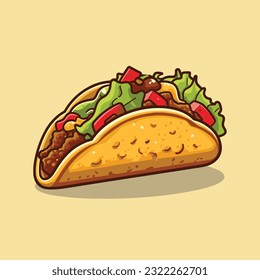 Taco vector illustration, Mexican junk food logo icon, cartoon style art, tasty tacos restaurant symbol