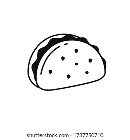 Taco vector illustration in simple black and white design. Taco icon isolated on white background 