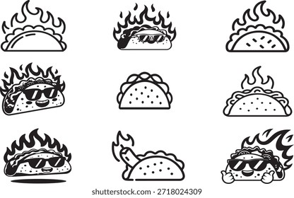 Conjunto de iconos de revestimiento de Vector de taco.