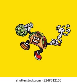 taco vector smoking joint hold nug weed cartoon