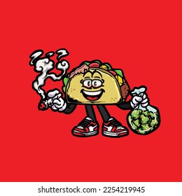taco vector smoking joint hold nug weed cartoon