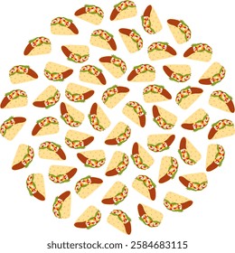 Taco vegetable and meat filling Circular Background Texture. Thematic or menu cards Background idea