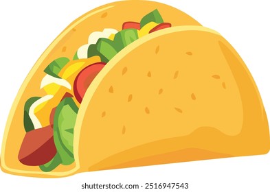 Taco con verduras y carne aislados ilustración plana