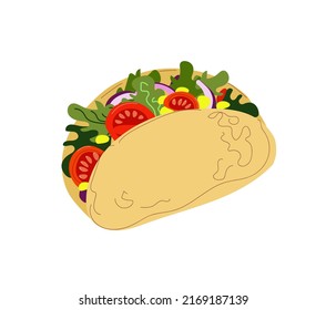 Taco vegetables, traditional Mexican food, doodle sketch style vector illustration on white background. 