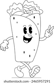 Taco walking waving with the symbol of love and peace ideal for Mexico