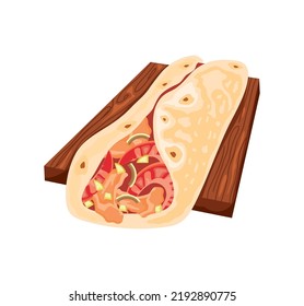taco in a wooden icon isolated
