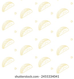 Taco Wrapping Paper yellow and white, tacos and hearts vector pattern