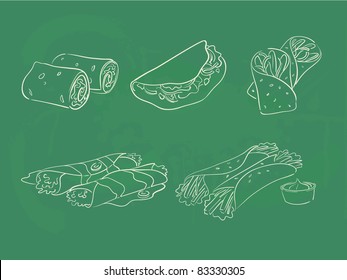 taco and wraps on chalkboard