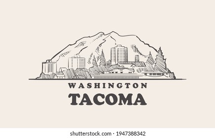 Tacoma skyline, washington  drawn sketch svg