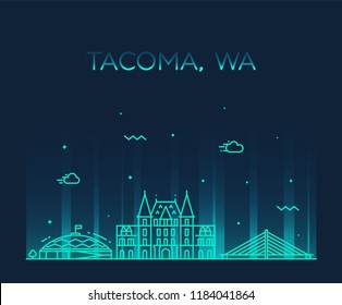 Tacoma skyline, Washington, USA. Trendy vector illustration, linear style