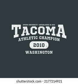 Tacoma, Washington design for t-shirt. College tee shirt print. Typography graphics for sportswear and apparel. Vector illustration. svg