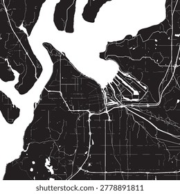 Tacoma Washington Vector Map, Detailed City Street Map Black and White Minimalist Line Art