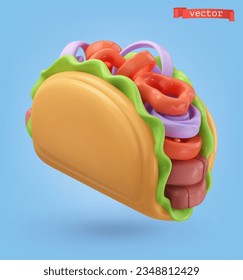 Tacos 3d cartoon vector icon