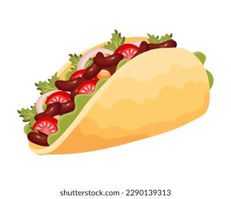 Tacos with beans and vegetables, Latin American cuisine. National cuisine of Mexico. Food illustration, vector	
