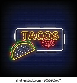 Tacos Cafe Neon Signs Style Text Vector