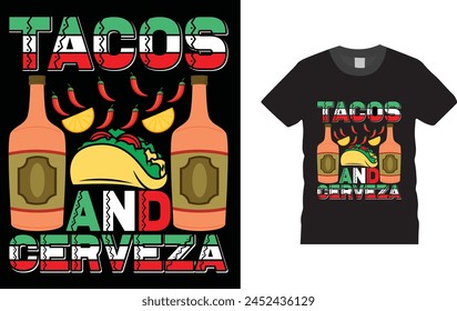 Tacos and Cerveza, happy CINCO DE MAYO  festival t shirt design template.
Creative, typography, vector, Illustration, unique, cartoon Colorful CINCO DE MAYO, t shirt design 