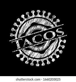 Tacos-Chalkboard-Emblem. Vektorillustration Illustration. Detaillierte Angaben.