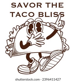 Tacos Character Design With Slogan Savor the taco bliss