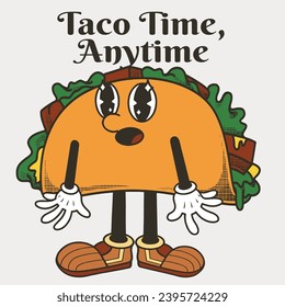 Tacos Character Design With Slogan Taco Time, Anytime