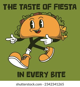 Tacos Character Design With Slogan the taste of Fiesta in Every Bite