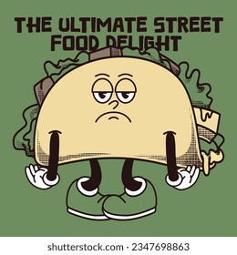 Tacos Character Design With Slogan The Ultimate Street Food Delight