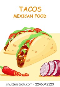 Tacos with chili pepper meat. Mexican food.
