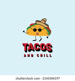 Tacos And Chill Social Media Post Funny Poster Billboard Design Vector Tacos Lovers for all Mexican food lovers Netflix