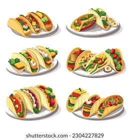Tacos collection isometric isolated on white