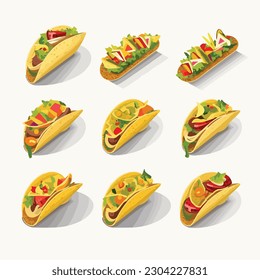 Tacos collection isometric isolated on white
