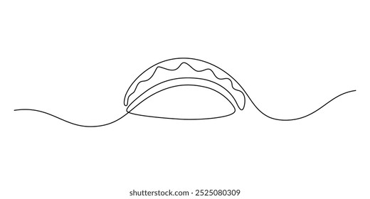 Tacos de dibujo continuo de una línea. Taco comida rápida mexicana. Fondo minimalista de Ilustración vectorial.
