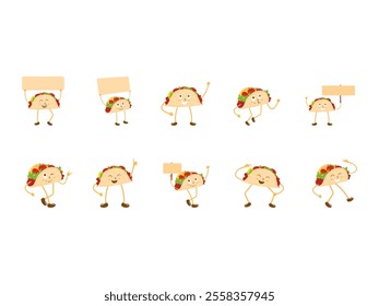 Tacos Cute Mascot Element Set