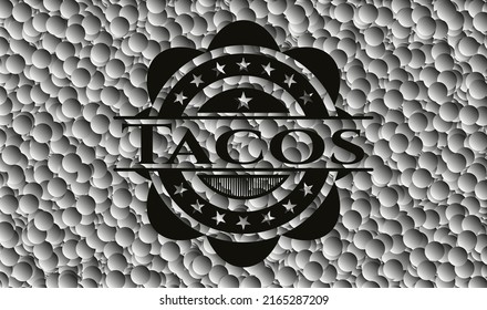 Emblema taco oscuro con burbujas grises de fondo. Ilustración vectorial. Detallado. 