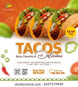 Tacos delicious flyer and social media banner post, flyer and social media banner post template