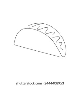 Tacos drawn in one continuous line in color. One line drawing, minimalism. Vector illustration.